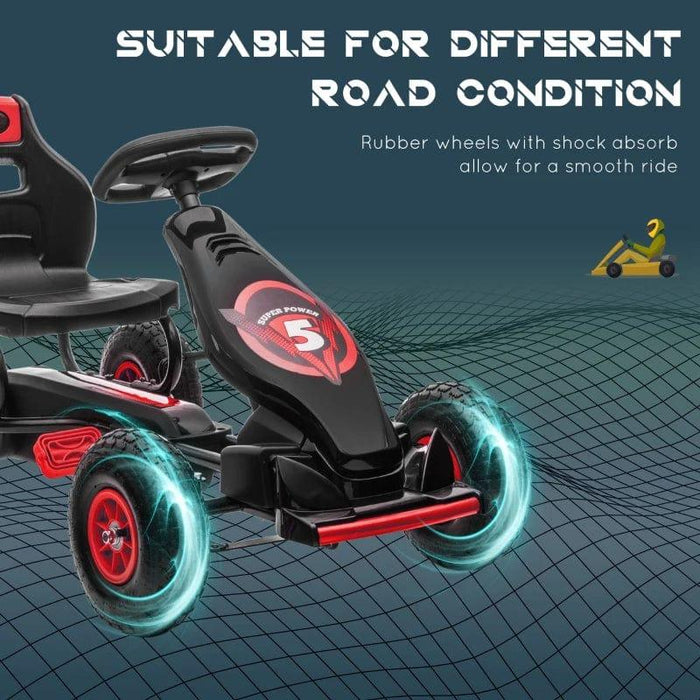 Pedal Go Kart with Adjustable Seat and Inflatable Tyres in Red - Little and Giant Explorers HOMCOM