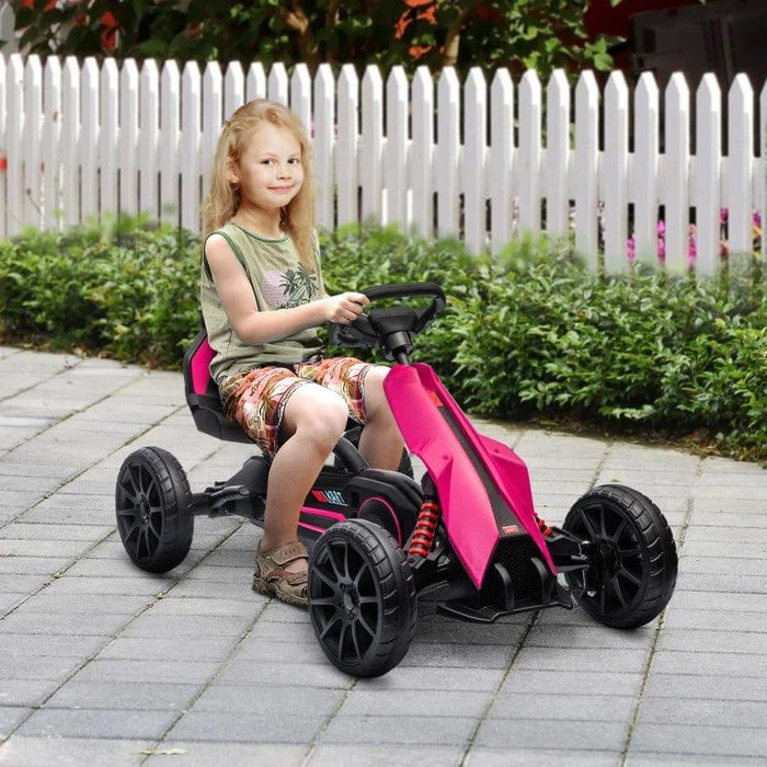 Pedal Go Kart with Adjustable Seat, EVA Wheels, Adjustable Seat and Handbrake in Pink - Little and Giant Explorers HOMCOM