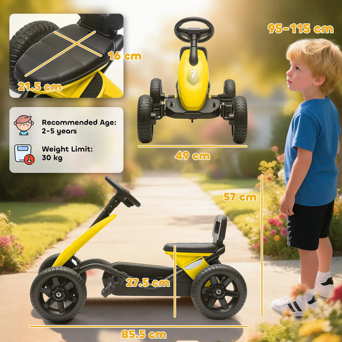 Kids Pedal Go-Kart Yellow | Compact with Four EVA Wheels - Little and Giant Explorers AIYAPLAY