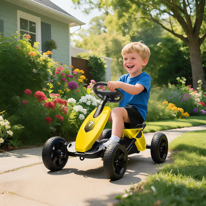 Kids Pedal Go-Kart Yellow | Compact with Four EVA Wheels - Little and Giant Explorers AIYAPLAY