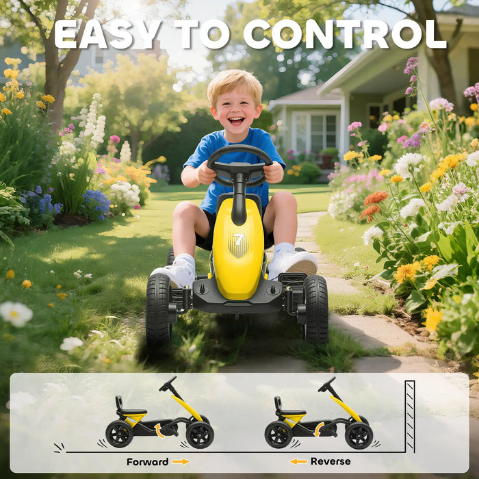 Kids Pedal Go-Kart Yellow | Compact with Four EVA Wheels - Little and Giant Explorers AIYAPLAY