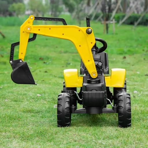 Kids Pedal Ride-On Excavator Tractor – Yellow | Controllable Bucket and Horn HOMCOM - Little and Giant Explorers HOMCOM