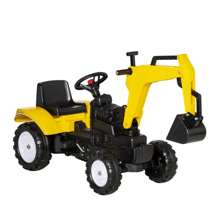 Kids Pedal Ride-On Excavator Tractor – Yellow | Controllable Bucket and Horn HOMCOM - Little and Giant Explorers HOMCOM