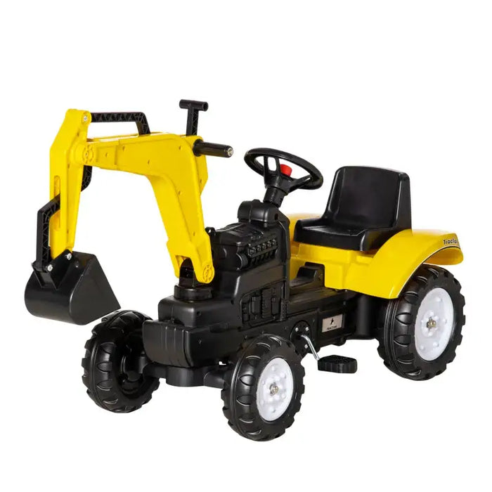 Kids Pedal Ride-On Excavator Tractor – Yellow | Controllable Bucket and Horn HOMCOM - Little and Giant Explorers HOMCOM