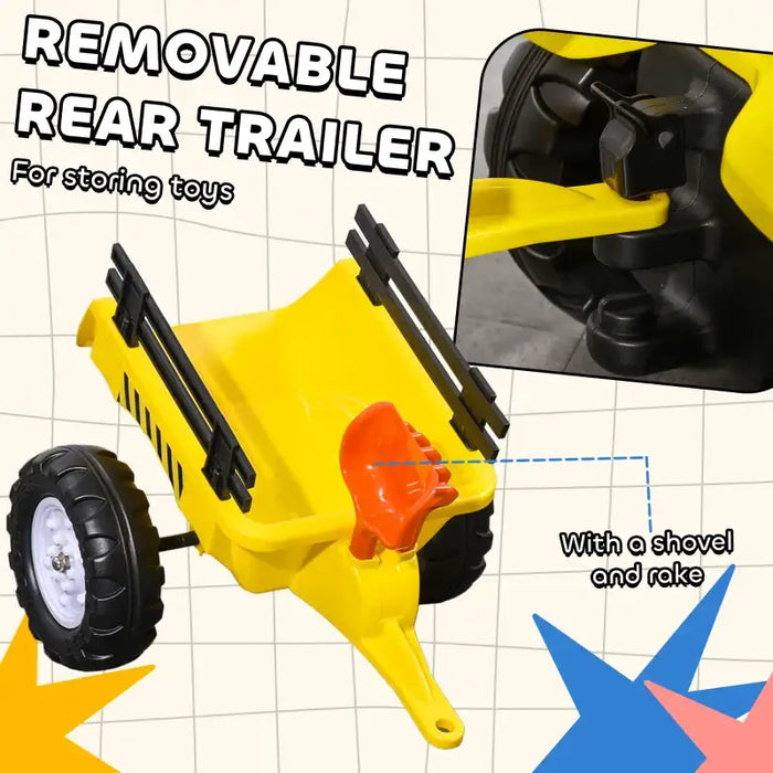 Kids Pedal Ride-On Tractor with Trailer – Yellow and Black | Pedal Car, Shovel and Rake HOMCOM - Little and Giant Explorers HOMCOM
