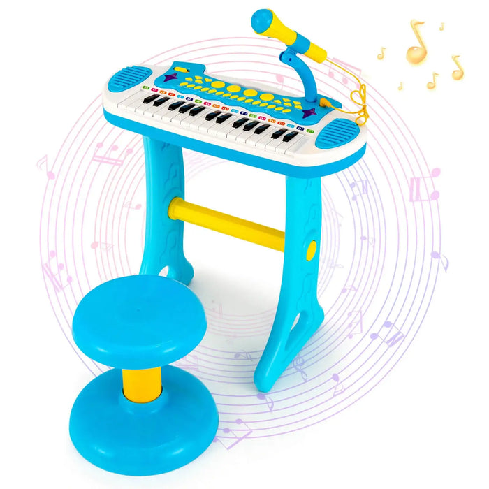 Kids Piano Keyboard with Microphone and Stool – Blue | 22 Demos and 8 Volumes COSTWAY - Little and Giant Explorers Costway