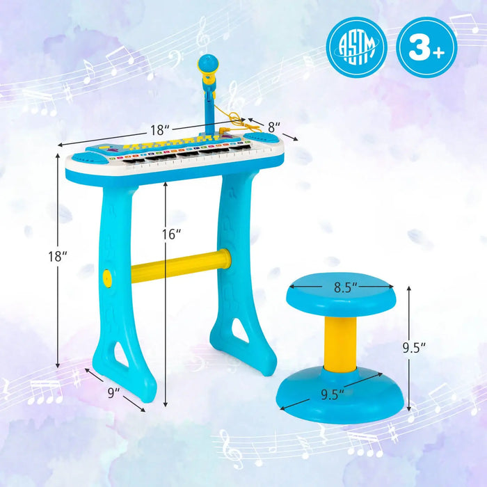 Kids Piano Keyboard with Microphone and Stool – Blue | 22 Demos and 8 Volumes COSTWAY - Little and Giant Explorers Costway