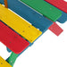 Multi-coloured kids picnic bench with red, yellow, green, and blue wooden slats