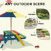 Kids picnic bench with removable multicolored umbrella for garden, patio, or deck