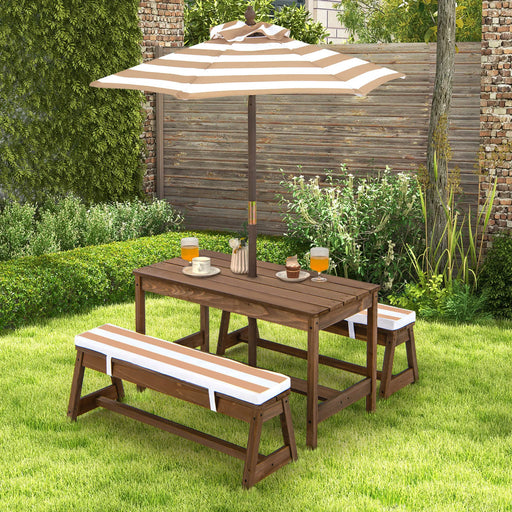 Kids Picnic Table Set Brown | Comfort Innovation with Sponge Padded Cushions - Little and Giant Explorers Costway