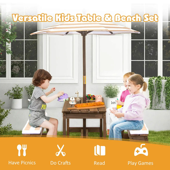 Kids Picnic Table Set Brown | Comfort Innovation with Sponge Padded Cushions - Little and Giant Explorers Costway