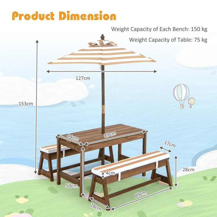 Kids Picnic Table Set Brown | Comfort Innovation with Sponge Padded Cushions - Little and Giant Explorers Costway