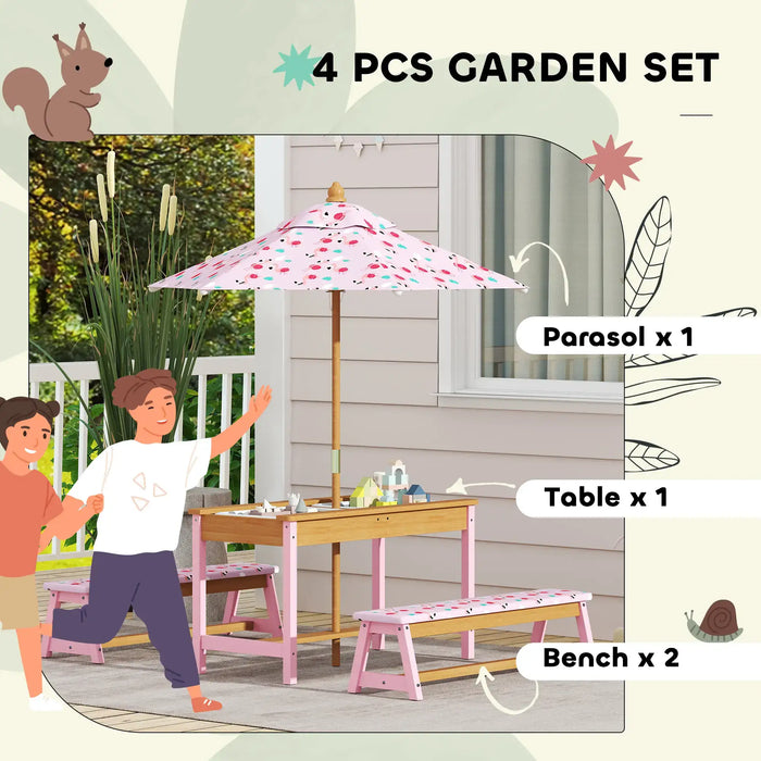 Kids Flamingo-Theme Picnic Table Set with Umbrella - Little and Giant Explorers AIYAPLAY
