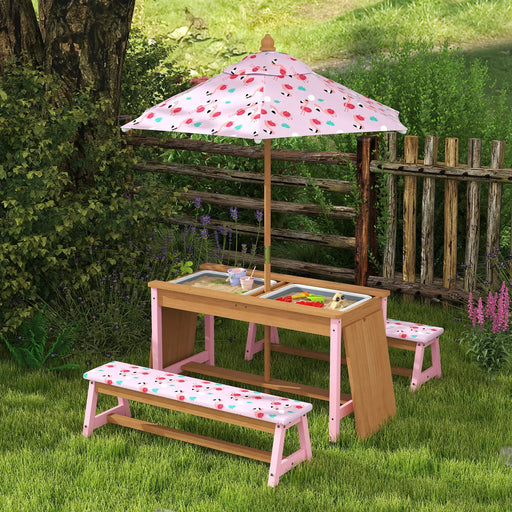 Kids Flamingo-Theme Picnic Table Set with Umbrella - Little and Giant Explorers AIYAPLAY