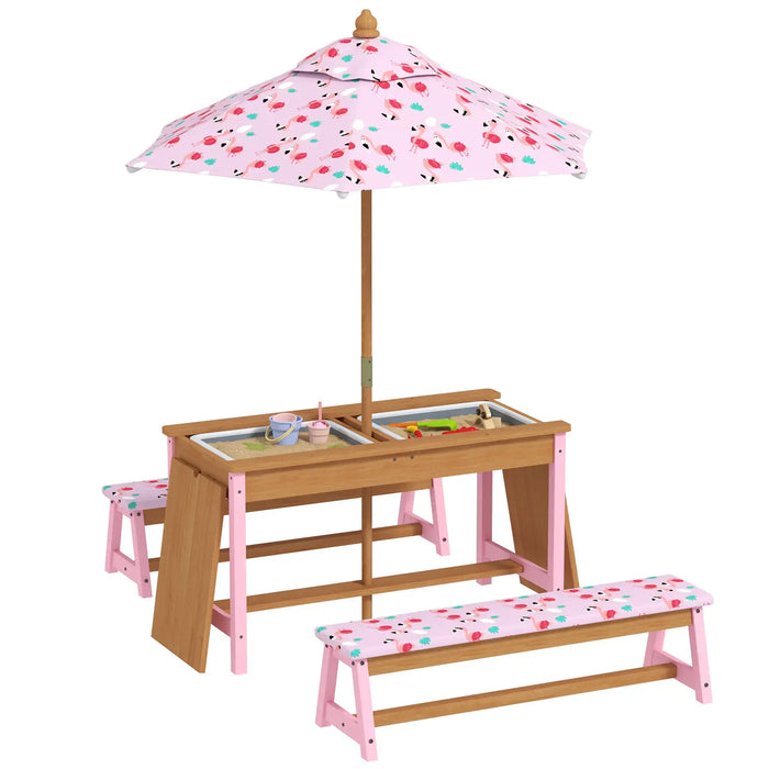 Kids Flamingo-Theme Picnic Table Set with Umbrella - Little and Giant Explorers AIYAPLAY