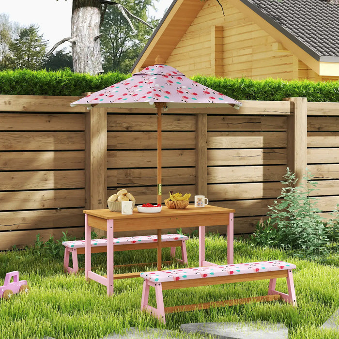 Kids Flamingo-Theme Picnic Table Set with Umbrella - Little and Giant Explorers AIYAPLAY