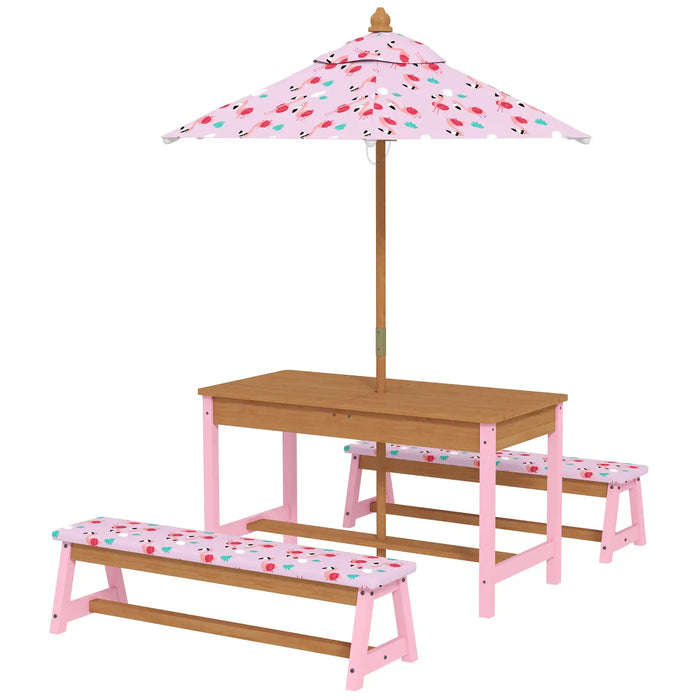 Kids Flamingo-Theme Picnic Table Set with Umbrella - Little and Giant Explorers AIYAPLAY