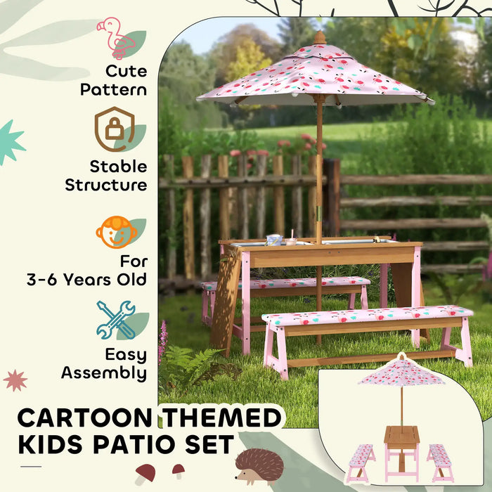 Kids Flamingo-Theme Picnic Table Set with Umbrella - Little and Giant Explorers AIYAPLAY
