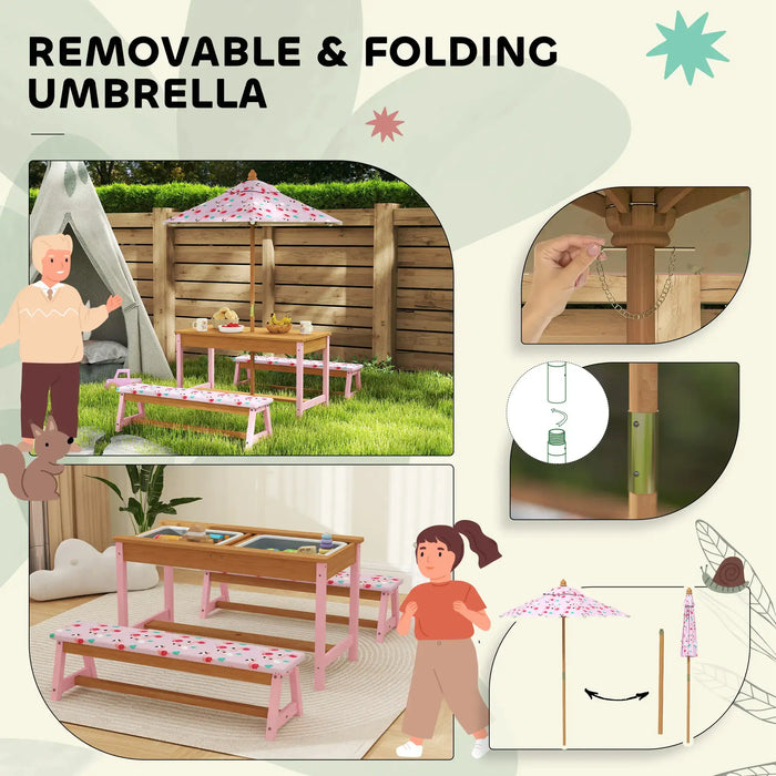 Kids Flamingo-Theme Picnic Table Set with Umbrella - Little and Giant Explorers AIYAPLAY