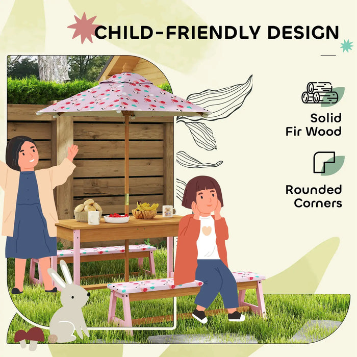Kids Flamingo-Theme Picnic Table Set with Umbrella - Little and Giant Explorers AIYAPLAY