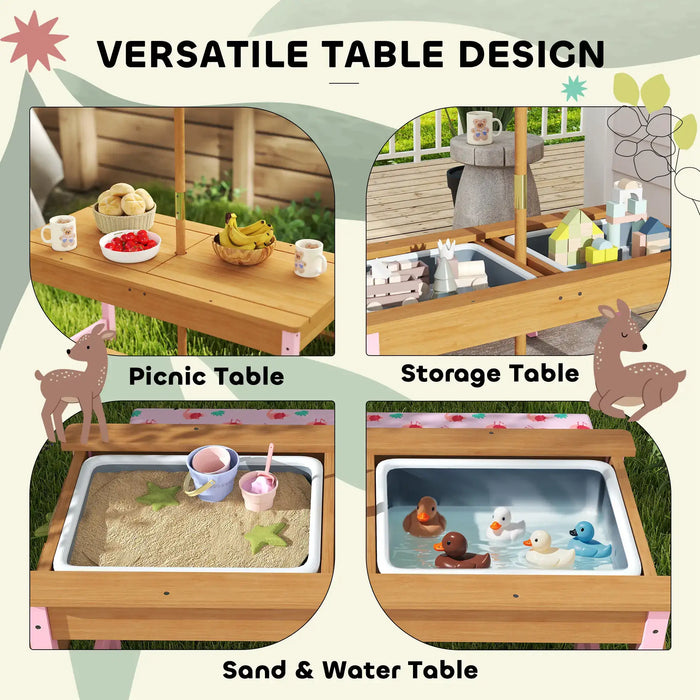 Kids Flamingo-Theme Picnic Table Set with Umbrella - Little and Giant Explorers AIYAPLAY