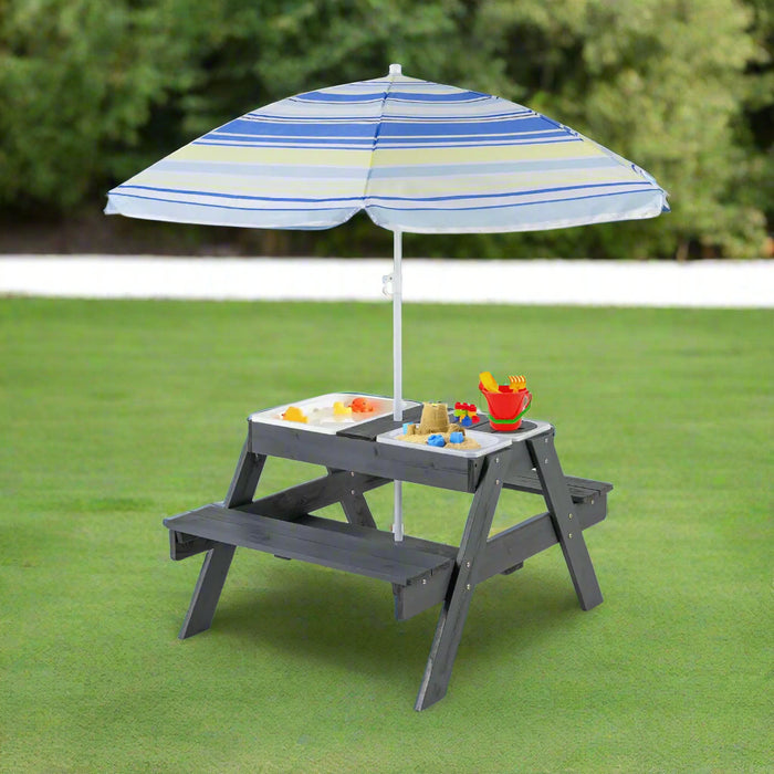 4-in-1 Sand and Water Outdoor Table with Removable Boxes and Umbrella - Little and Giant Explorers Costway