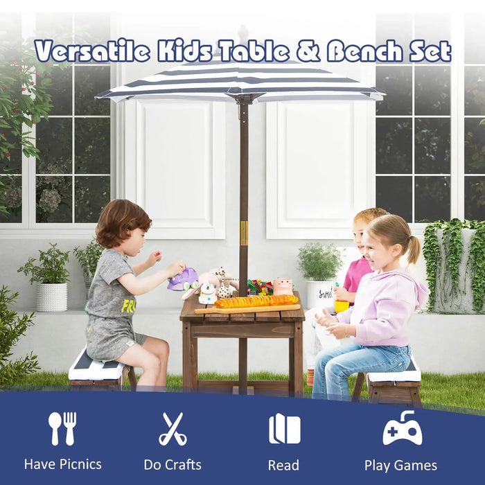Kids Picnic Table Set Blue | Comfort Innovation with Sponge Padded Cushions - Little and Giant Explorers Costway