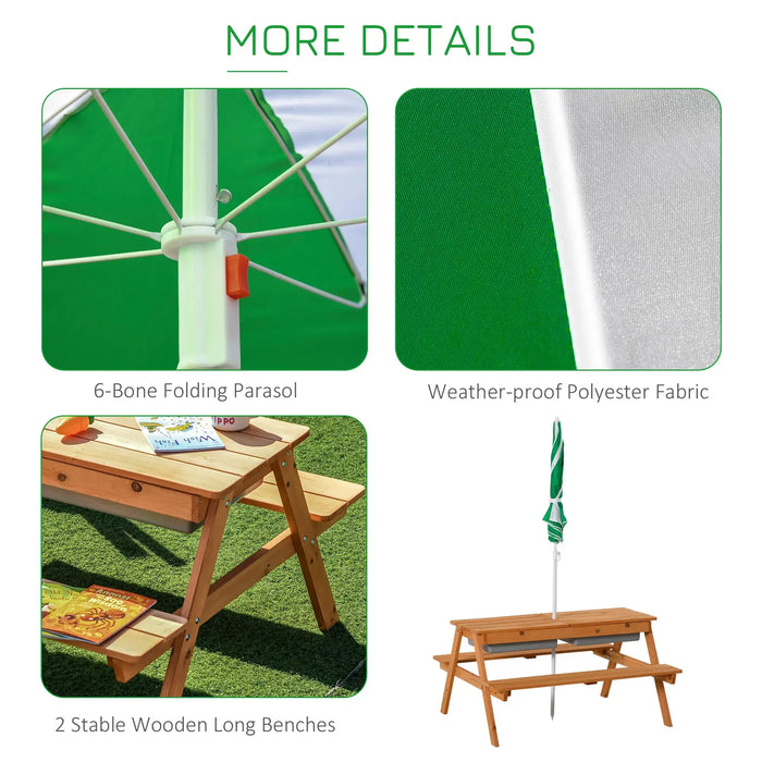 Kids Picnic Table with Parasol and Sand and Water Table - Little and Giant Explorers Outsunny
