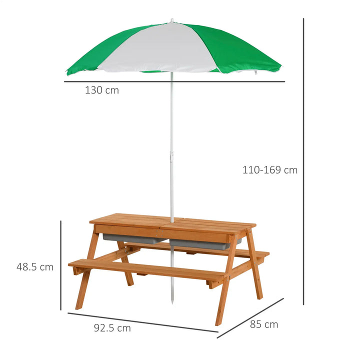 Kids Picnic Table with Parasol and Sand and Water Table - Little and Giant Explorers Outsunny