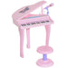Kids pink 37-key mini grand piano keyboard set with matching stool and toy microphone
