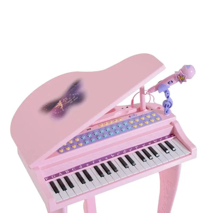 Kids pink 37-key mini grand piano keyboard with stool and microphone