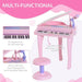 Kids pink mini grand piano keyboard set with microphone, stool, and 37 keys
