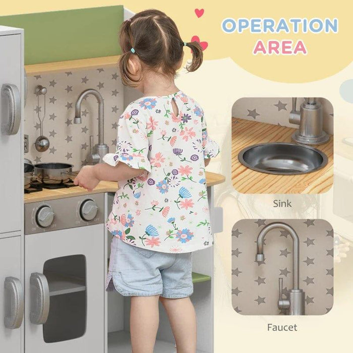 Kids Play Kitchen with Phone, Ice Maker, Stove and Utensils - Little and Giant Explorers AIYAPLAY