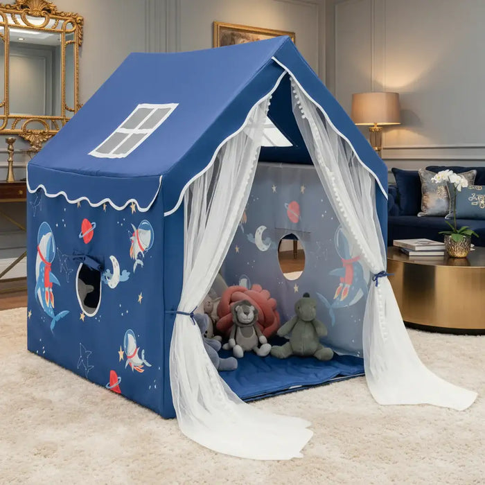 Kids Play Tent with Mat – Blue Cartoon Design | Indoor Playhouse for Ages 1+ COSTWAY - Little and Giant Explorers Costway