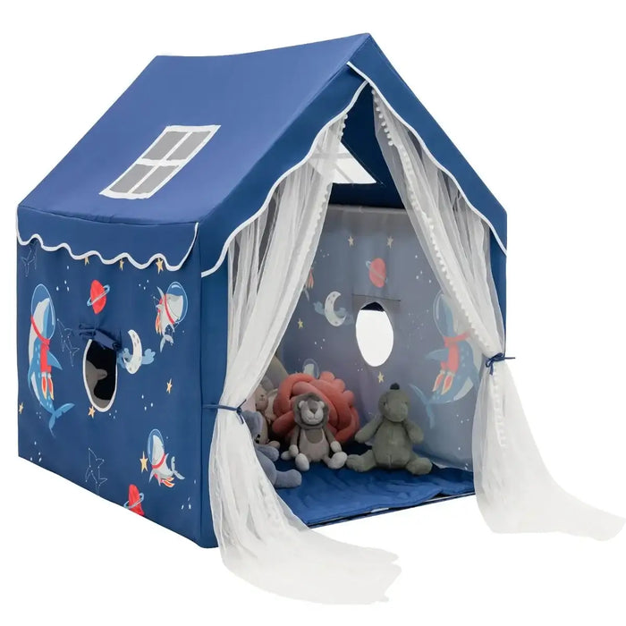 Kids Play Tent with Mat – Blue Cartoon Design | Indoor Playhouse for Ages 1+ COSTWAY - Little and Giant Explorers Costway