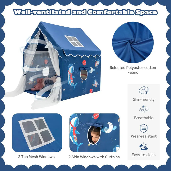 Kids Play Tent with Mat – Blue Cartoon Design | Indoor Playhouse for Ages 1+ COSTWAY - Little and Giant Explorers Costway