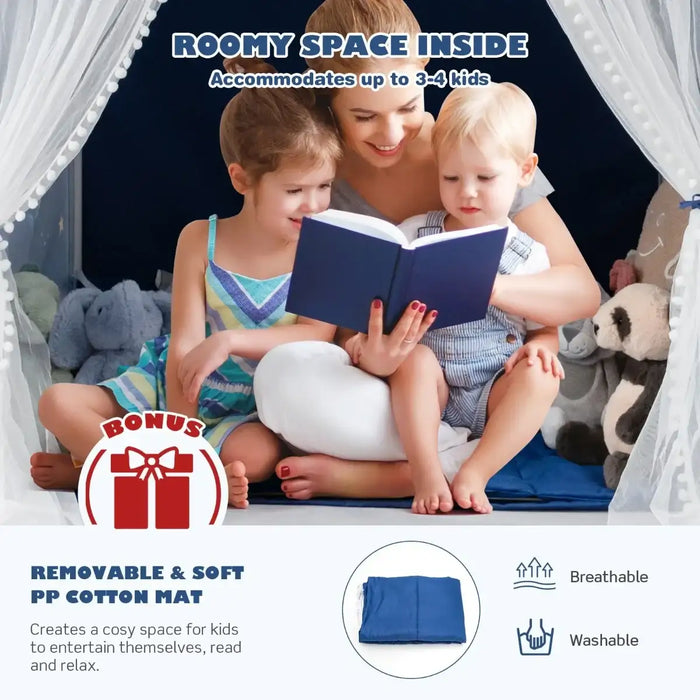 Kids Play Tent with Mat – Blue Cartoon Design | Indoor Playhouse for Ages 1+ COSTWAY - Little and Giant Explorers Costway