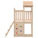 Natural wood kids playhouse with climbing wall and ladder, compact outdoor playground