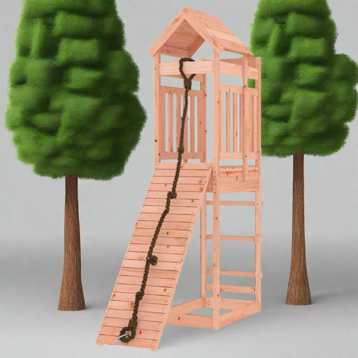 Playhouse with Climbing Wall with Rope and Sandpit in Solid Wood Douglas - Little and Giant Explorers vidaXL