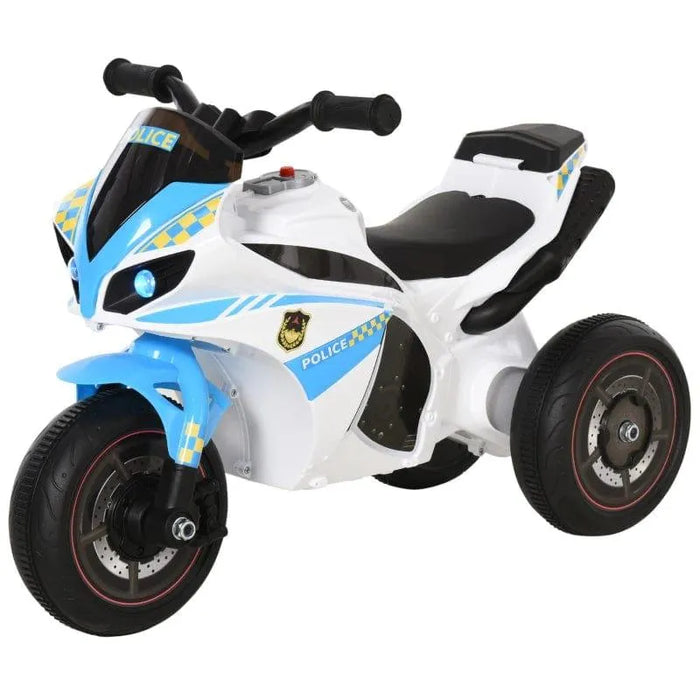 Blue and white kids police ride-on motorbike toy with lights and police decals