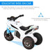 Blue and white kids police ride-on bike toy with three wheels and fun decals for toddlers
