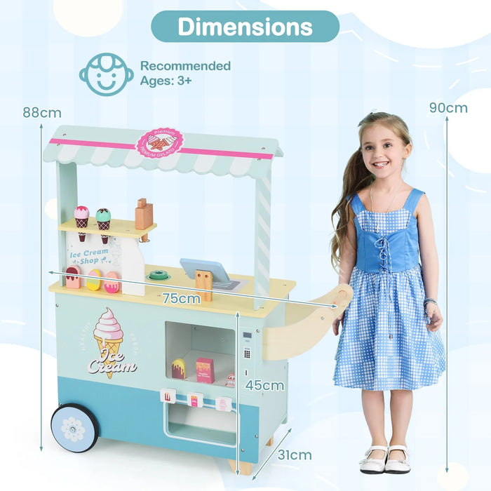 Kids Pretend Play Ice Cream Cart Playset in Green - Little and Giant Explorers Costway