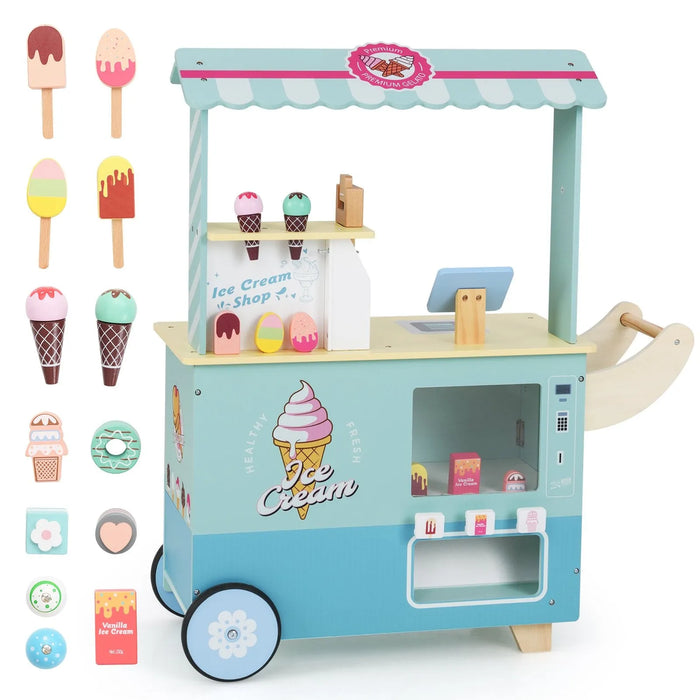 Kids Pretend Play Ice Cream Cart Playset in Green - Little and Giant Explorers Costway