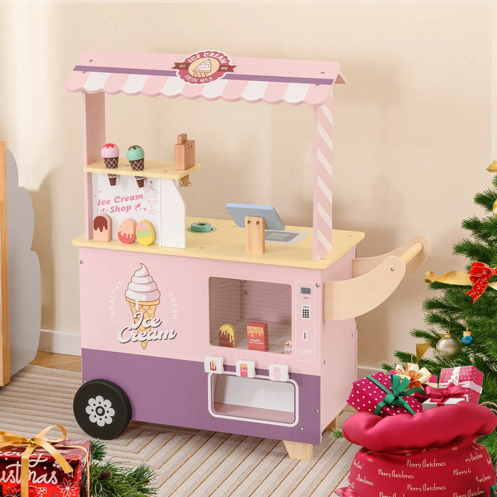 Kids Pretend Play Ice Cream Cart Playset in Pink - Little and Giant Explorers Costway