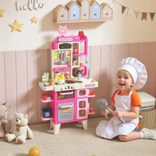 Kids Pretend Play Kitchen Set – Pink | 104 Accessories - Lights, Sounds and Spray AIYAPLAY - Little and Giant Explorers AIYAPLAY
