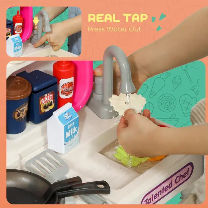 Kids Pretend Play Kitchen Set – Pink | 104 Accessories - Lights, Sounds and Spray AIYAPLAY - Little and Giant Explorers AIYAPLAY