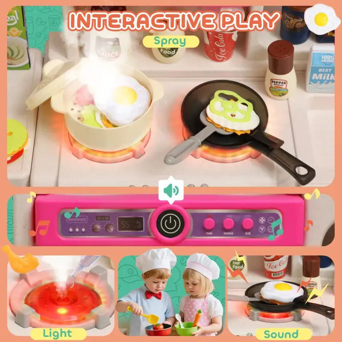 Kids Pretend Play Kitchen Set – Pink | 104 Accessories - Lights, Sounds and Spray AIYAPLAY - Little and Giant Explorers AIYAPLAY