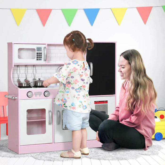 Kids Pretend Play Kitchen with Toy Phone and Chalkboard - Little and Giant Explorers AIYAPLAY