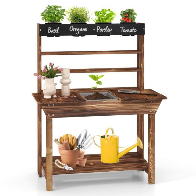 Pretend Play Wooden Potting Bench Table with Removable Sink - Little and Giant Explorers Costway