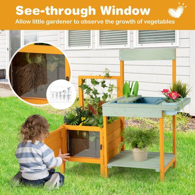 Pretend Play Wooden Potting Bench with Planter Box - Little and Giant Explorers Costway